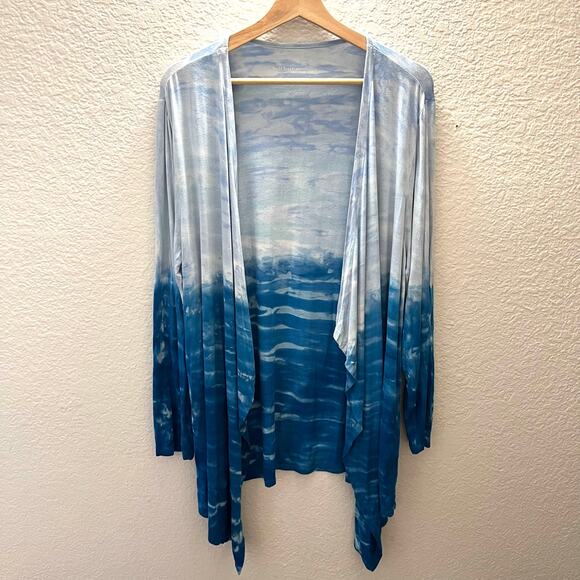 Soft Surroundings Waterfall Cardigan 1X | Ombre Blue Draped Open Front High Low - Picture 2 of 7